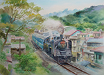 A Steam Train CK124 Passing Through Pingsi_平溪凌空穿越_painted by Lai Ying-Tse